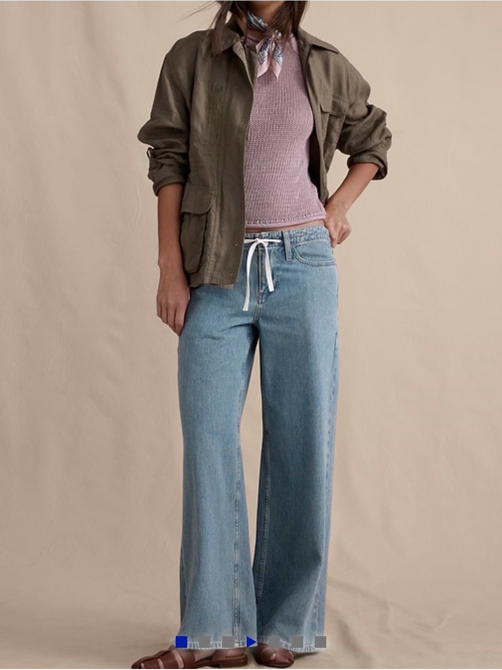 NWT BR Mid Rise Wide Leg Drawstring Jeans - medium wash